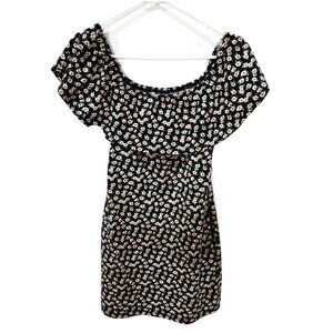 Glamorous Sz Medium Womens Black Cream Tiny Flower Floral Ruffle Dress